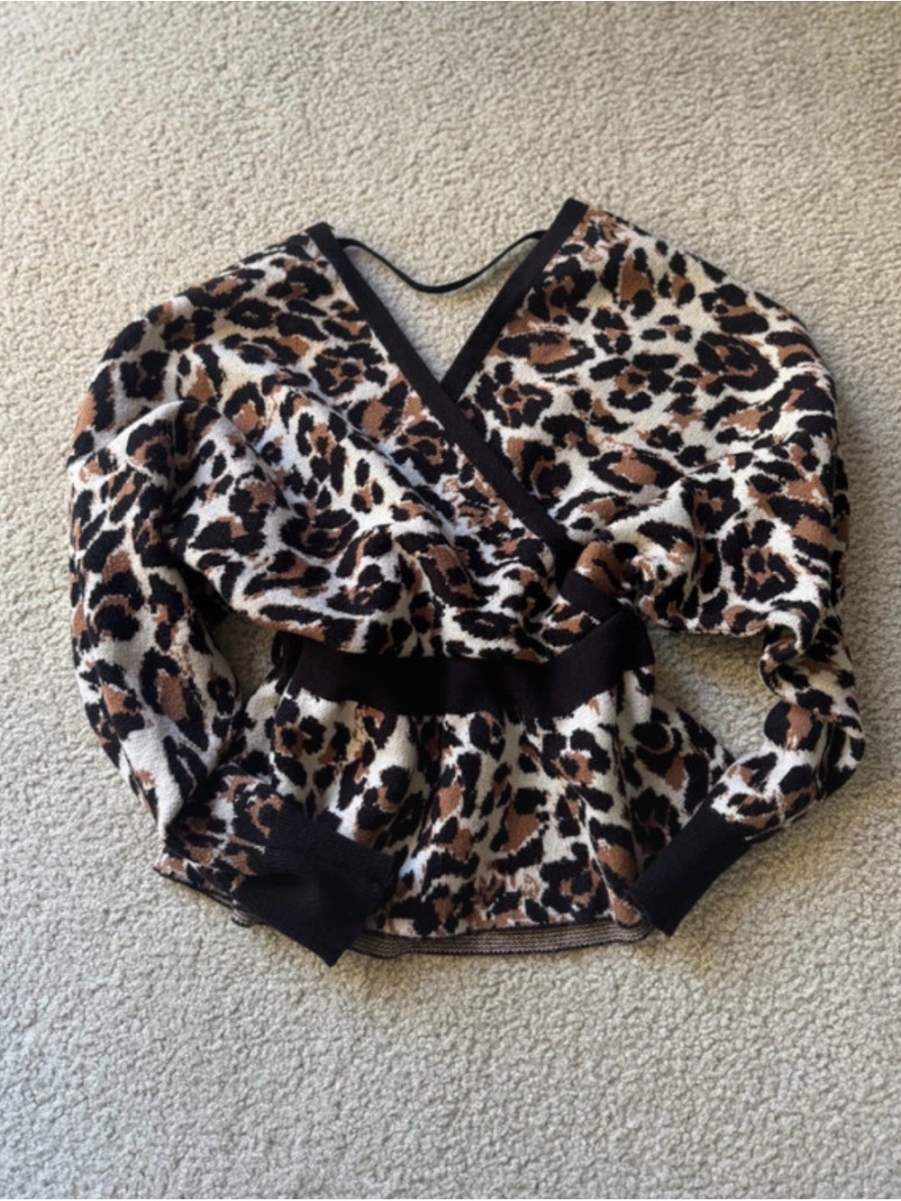 Fashion Nova Leopard Print Wrap Sweater in Brown and Black y2k